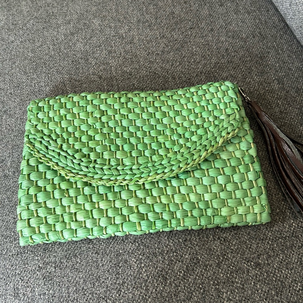 Green woven clutch